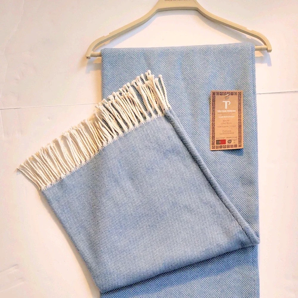🎁Texteis Penedo Throw Blanket - 100% Cotton - Coastal Blue